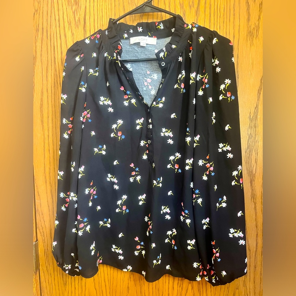 Loft size small floral print black blouse